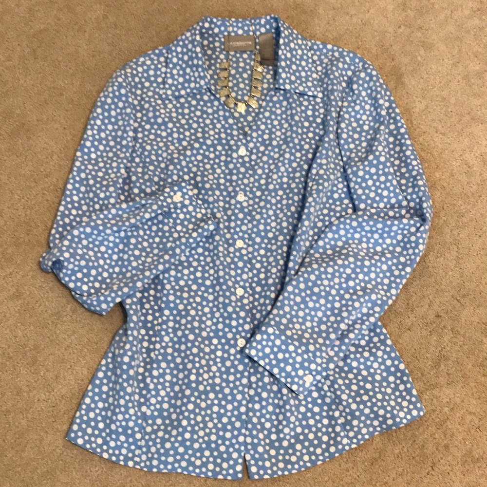 Liz Claiborne blue and white long sleeve blouse